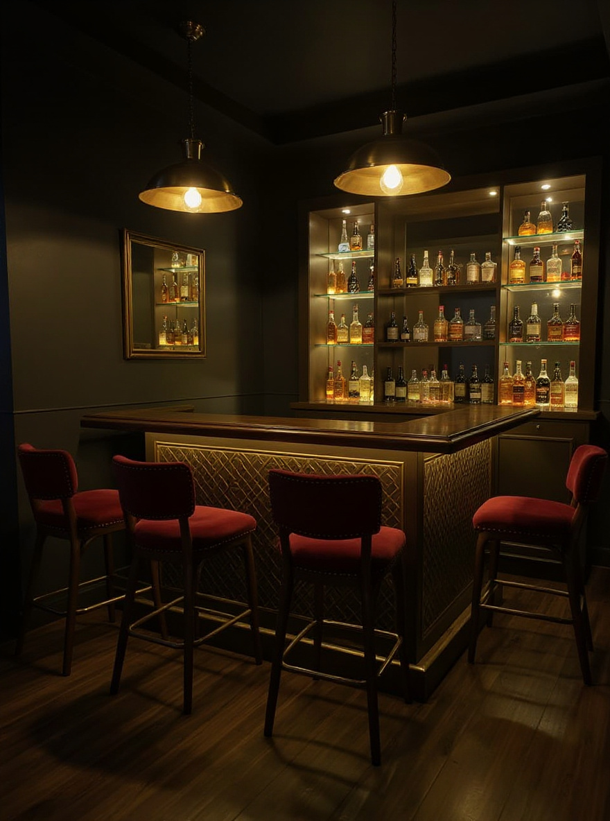 Barbary Belle bar alternate angle — entrance perspective, gilded fixtures